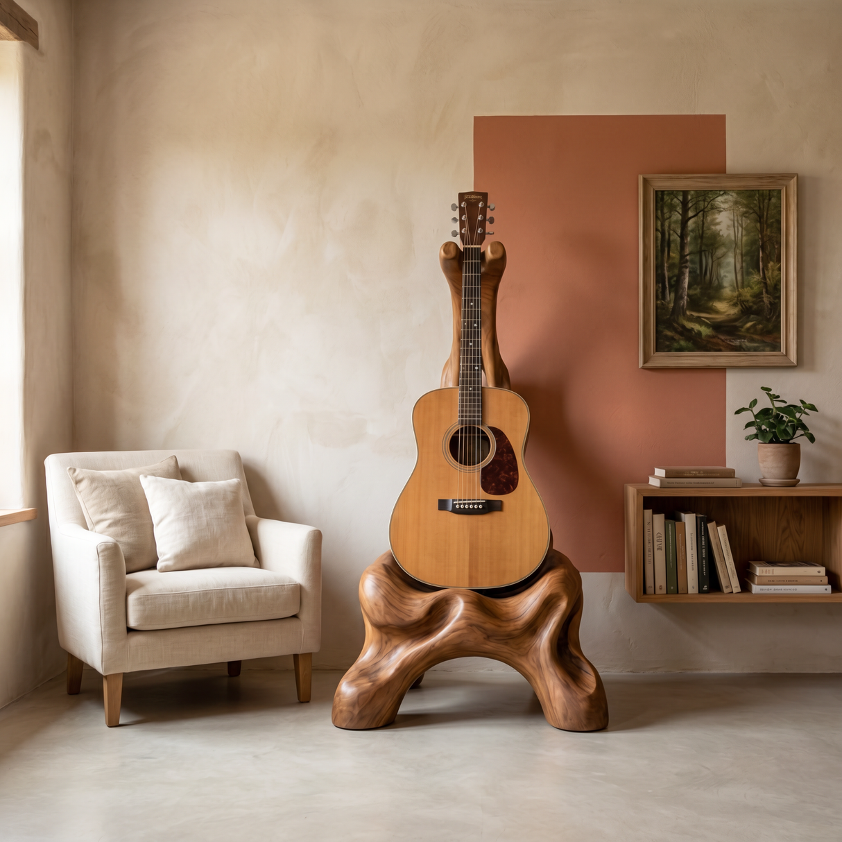 Organic Sculptural Guitar Stand Handmade Wooden Guitar Holder