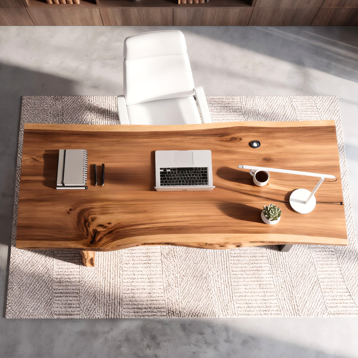 Solid Wood Office Desk with Live Edge Top and Panel Legs