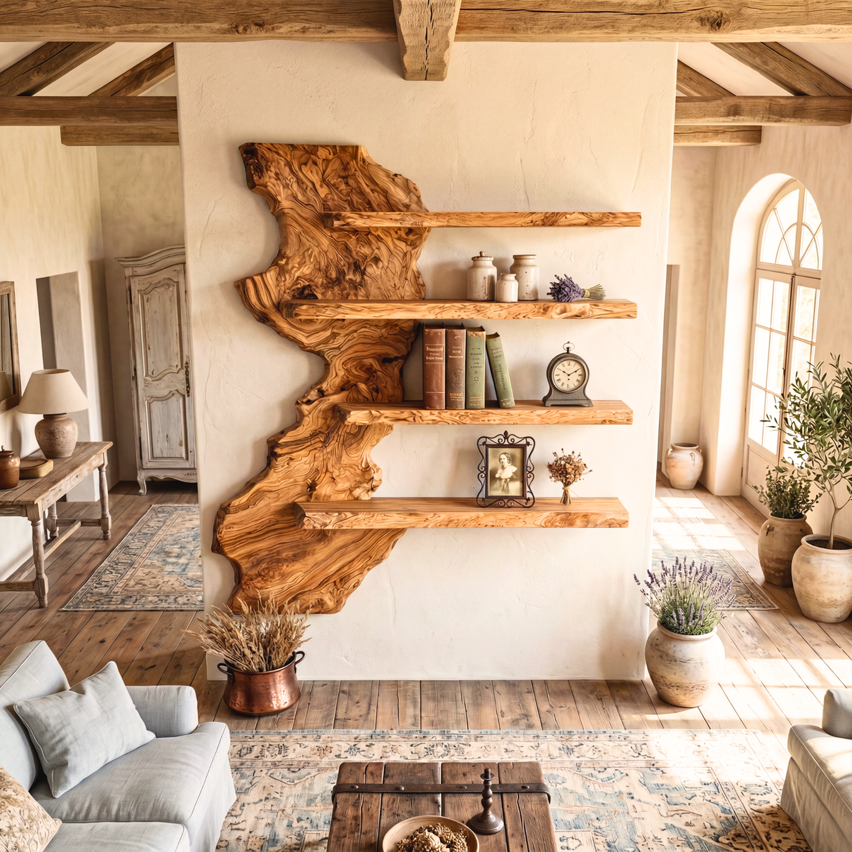 Modern Live Edge Wooden Wall Shelf Handmade Floating Solid Wood Rustic Display Shelving