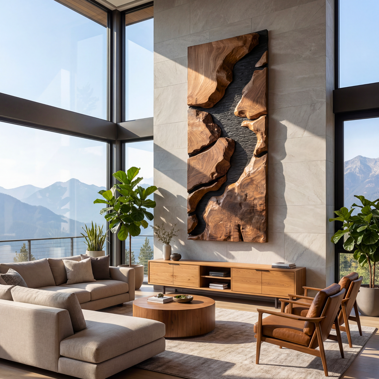 Canyon Rift Solid Wood Wall Sculpture Vertical Organic Modern Statement Art Panel