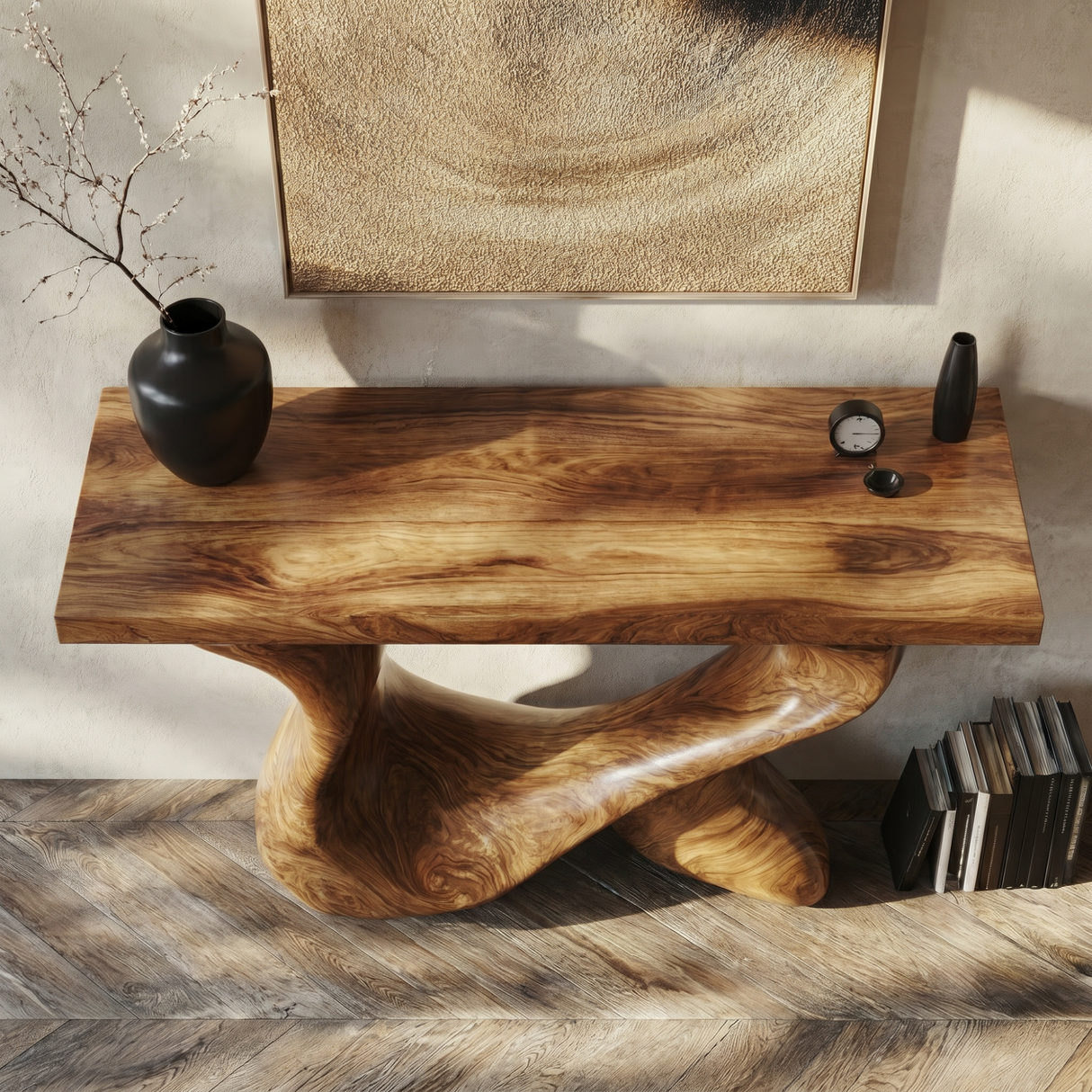 Console Table Solid Wood with Interlocking Loop Base for Entryway Decor