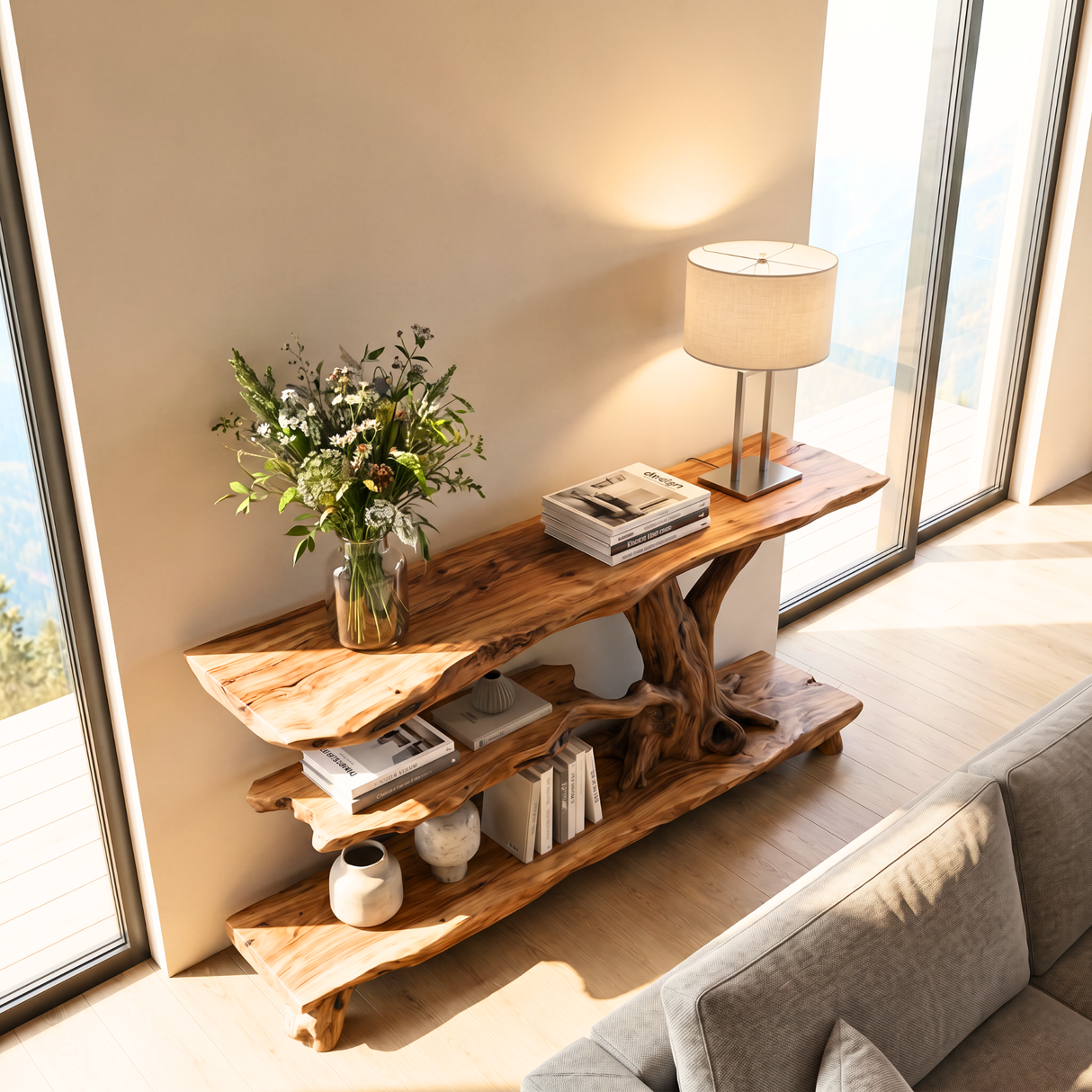 Handmade Tree Branch Console Table Organic Wooden Entryway Shelf
