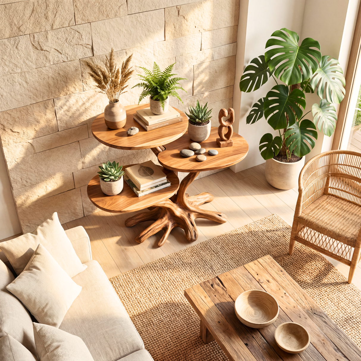 Tree Root Side Table Handmade Organic Wood Accent Stand