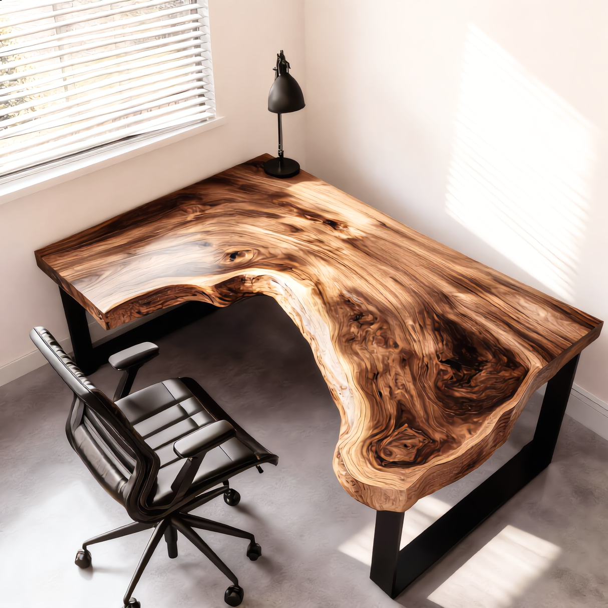 Live Edge L Shaped Solid Wood Desk with Metal Legs