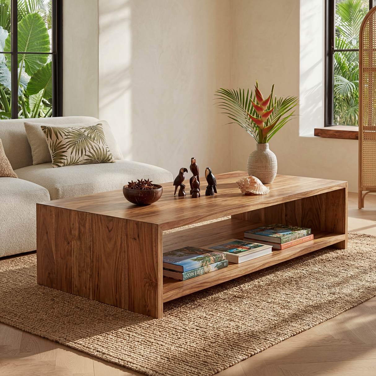 Solid Wood Coffee Table with Clean Open Shelf Design