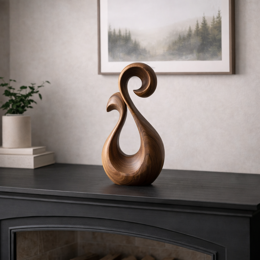 Abstract Spiral Wood Sculpture Modern Organic Tabletop Decor