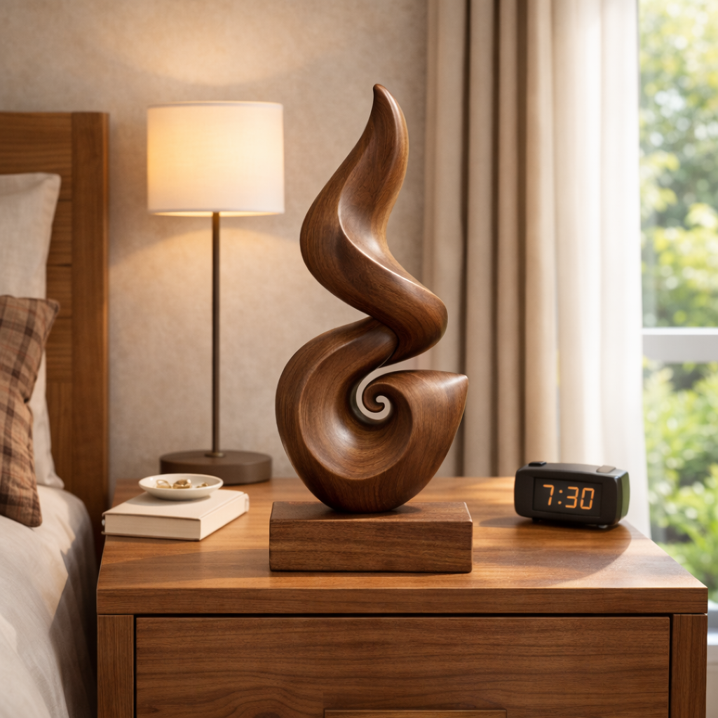 Abstract Spiral Wood Sculpture Modern Tabletop Art Decor