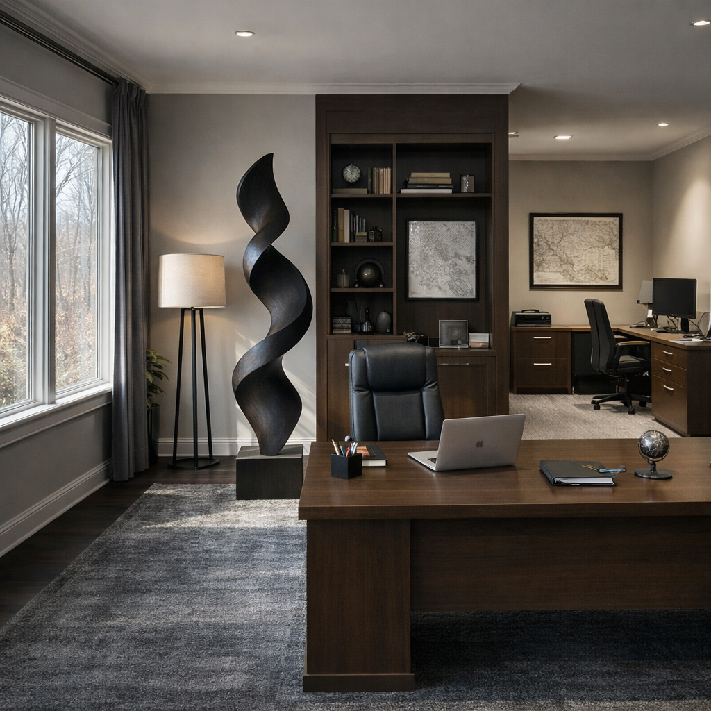 Tall Spiral Solid Wood Floor Sculpture with Plinth for Modern Living Rooms and Contemporary Interiors