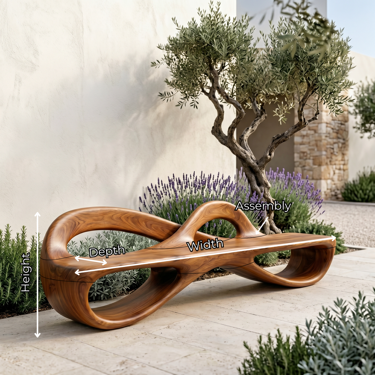 Solid Wood Garden Bench with Infinity Loop Sculptural Frame