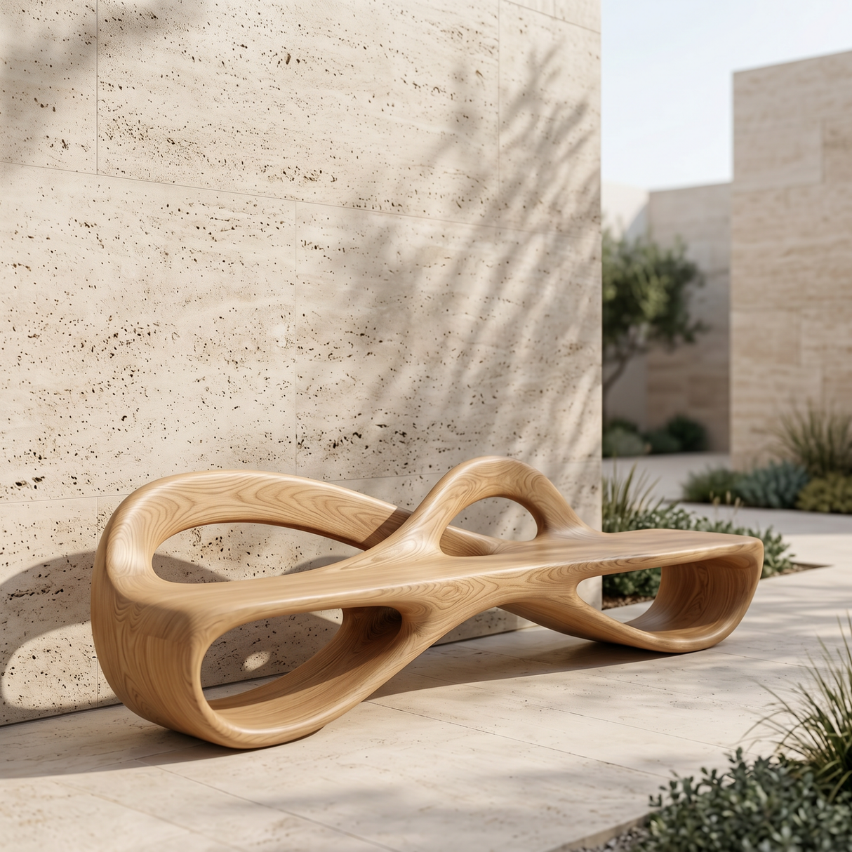 Solid Wood Garden Bench with Infinity Loop Sculptural Frame