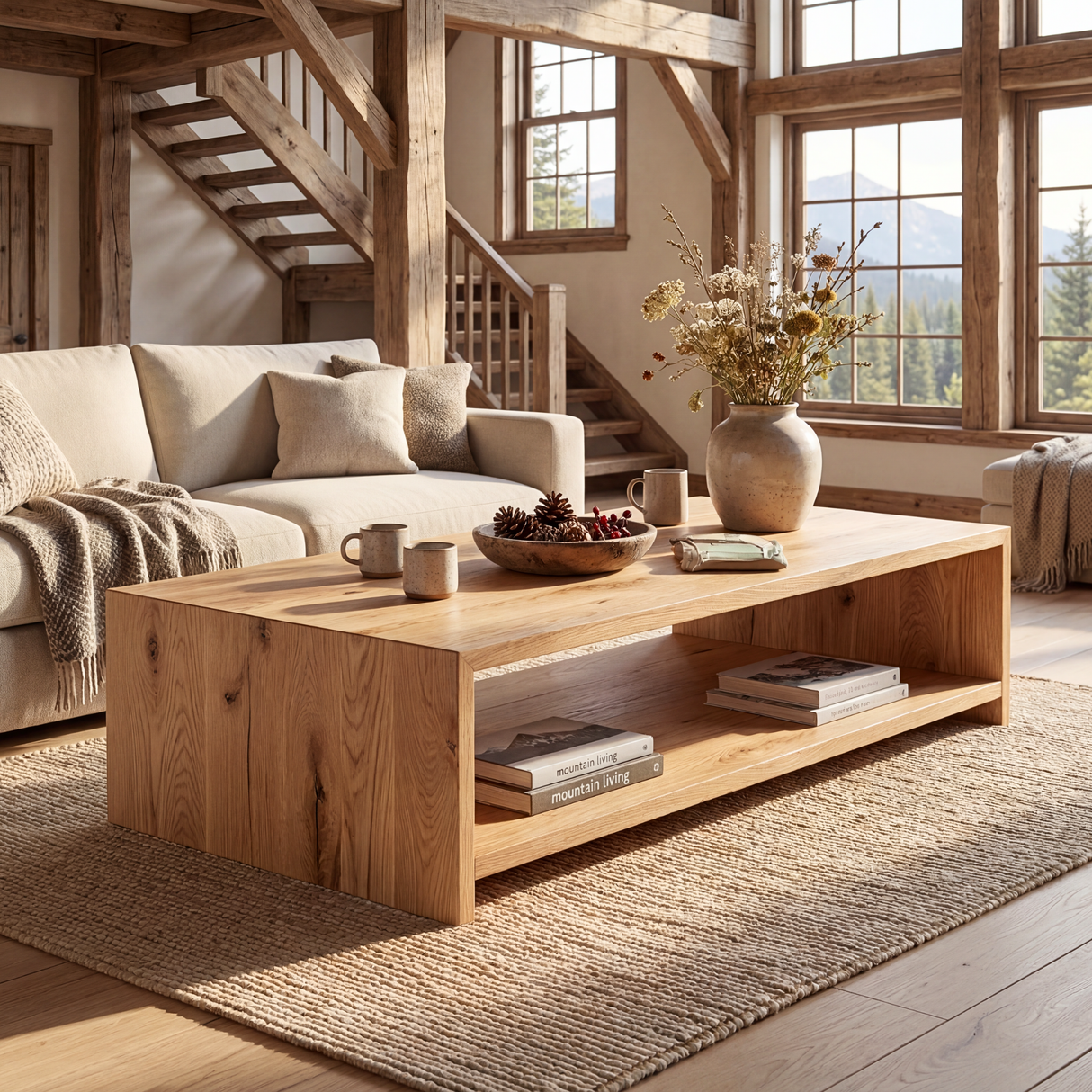 Solid Wood Coffee Table with Clean Open Shelf Design