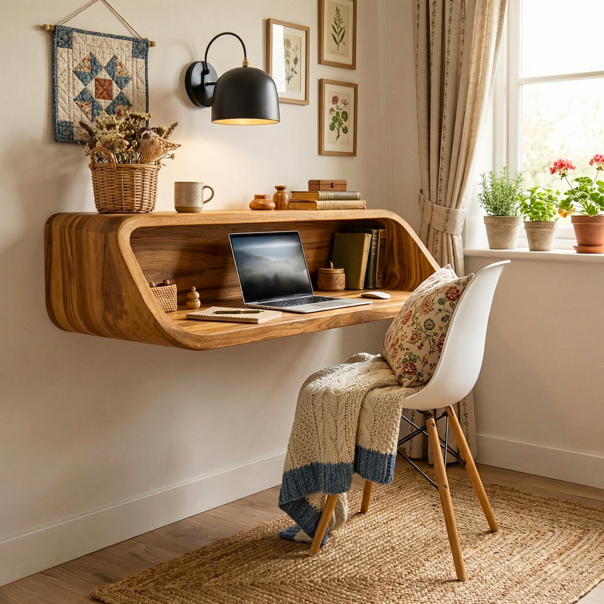 Floating Solid Wood Writing Desk with Soft Curved Form