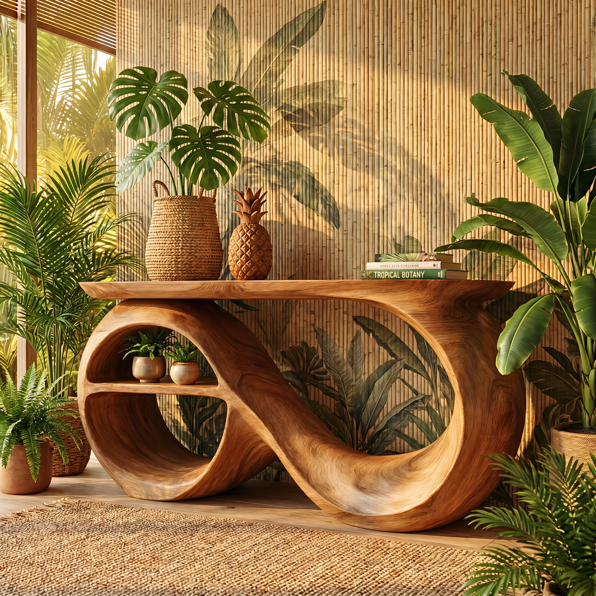 Solid Wood Console Table with Infinity Sculptural Base