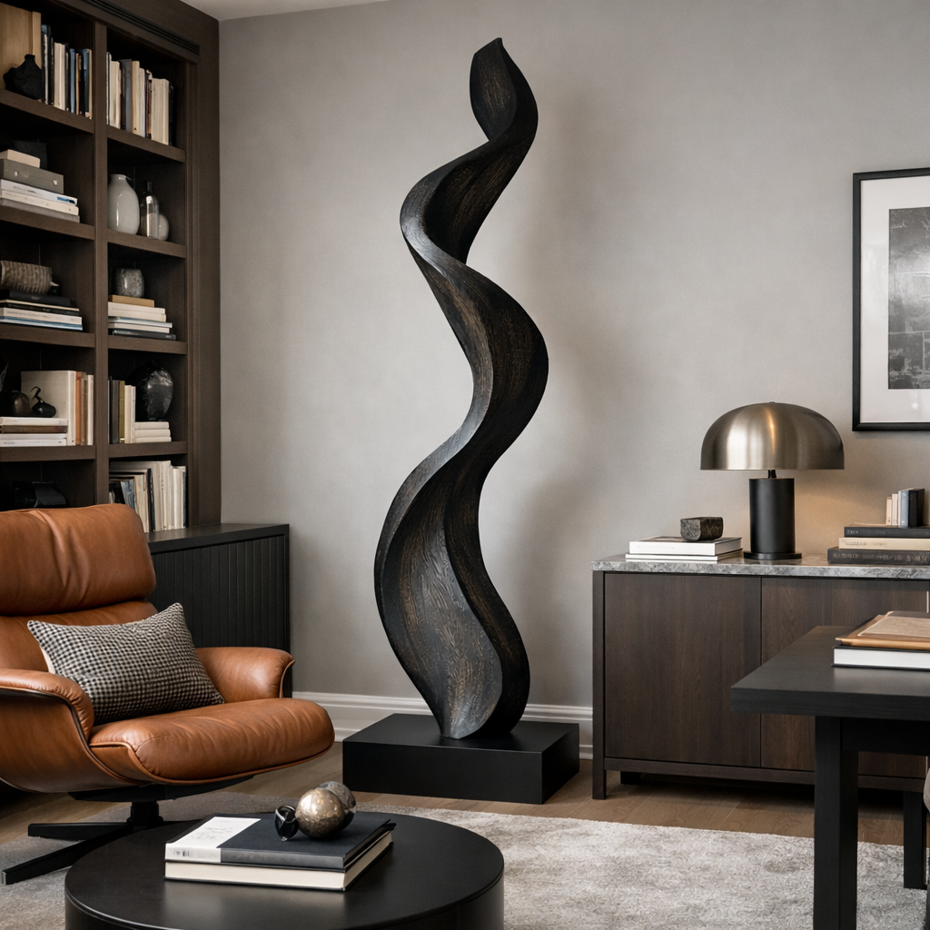 Modern Abstract Solid Wood Sculpture for Living Room Display