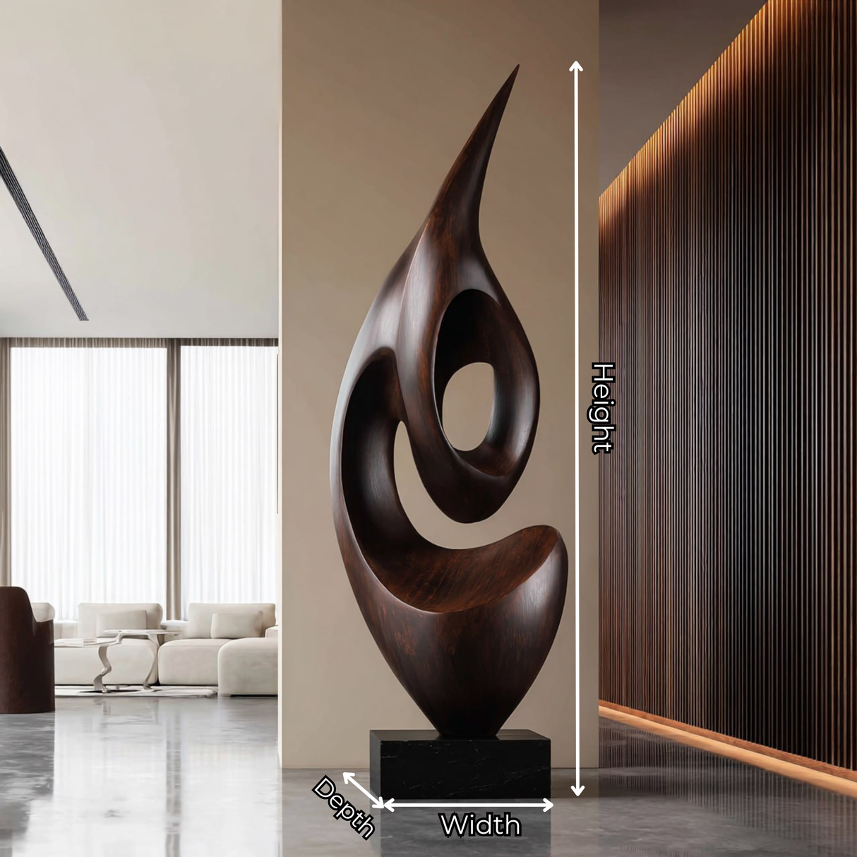 Organic Solid Wood Abstract Flame Sculpture for Living Rooms