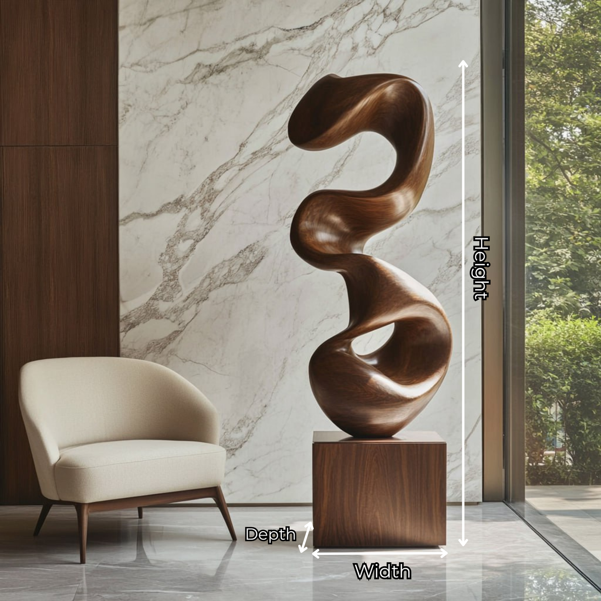 Contemporary Hand-Carved Solid Wood Sculpture for Interiors and Garden Settings