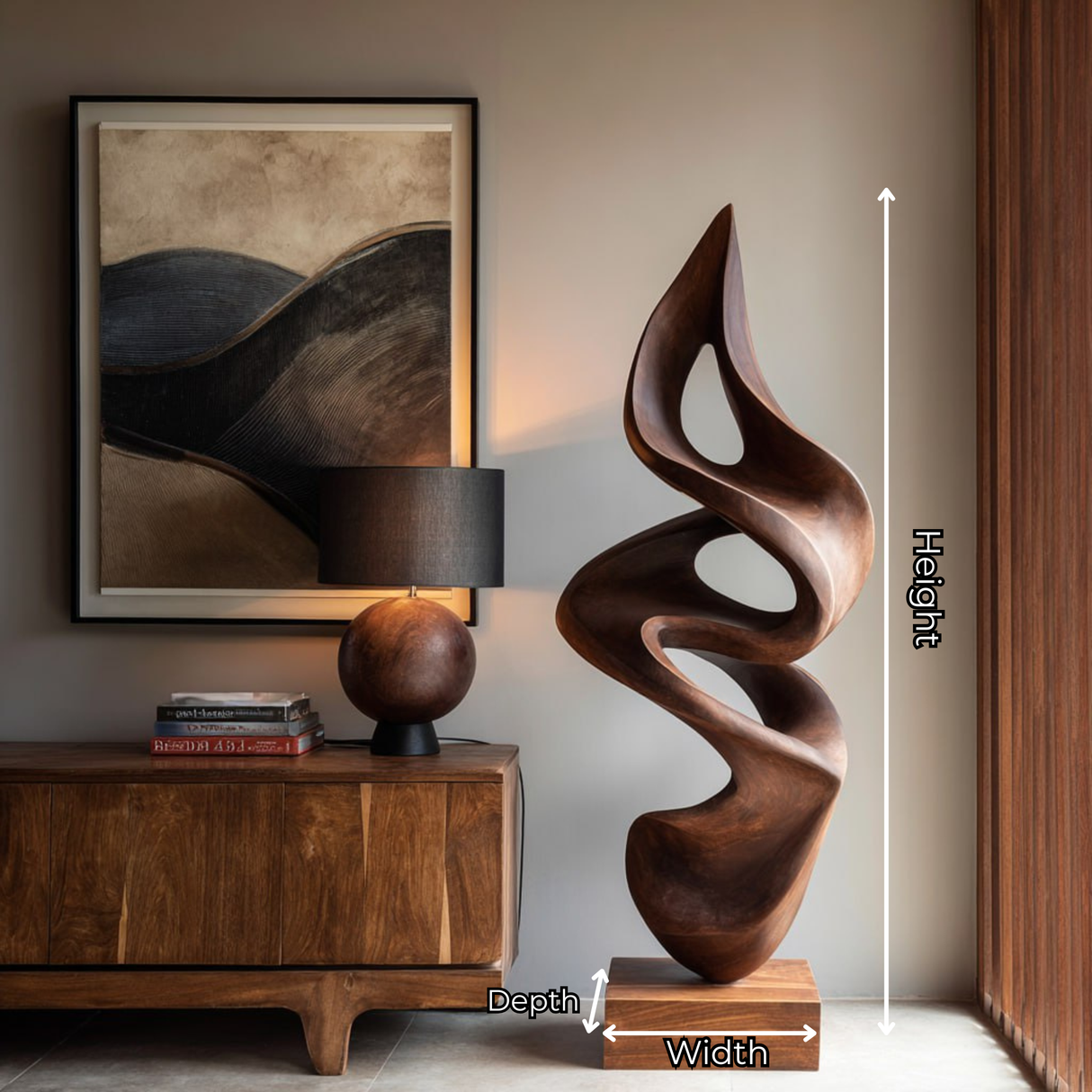 Hand-Carved Abstract Solid Wood Sculpture for Modern Living Spaces