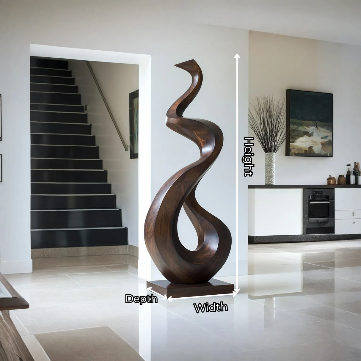 Hand-Carved Abstract Solid Wood Sculpture for Modern Home Interiors