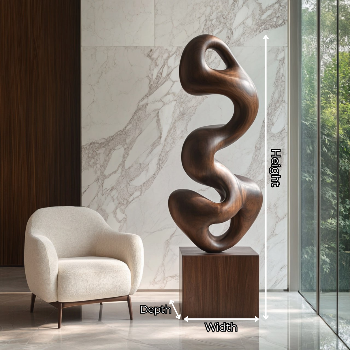 Hand-Carved Abstract Solid Wood Sculpture for Contemporary Interior Design