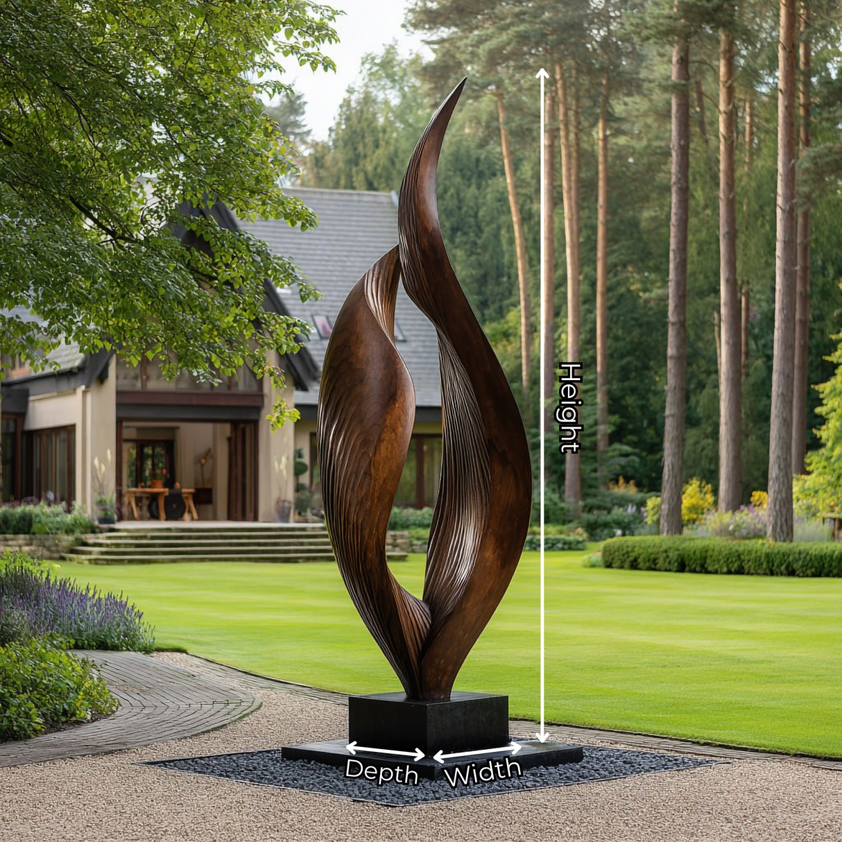 Modern Solid Wood Twin Flame Form for Garden and Outdoor Spaces