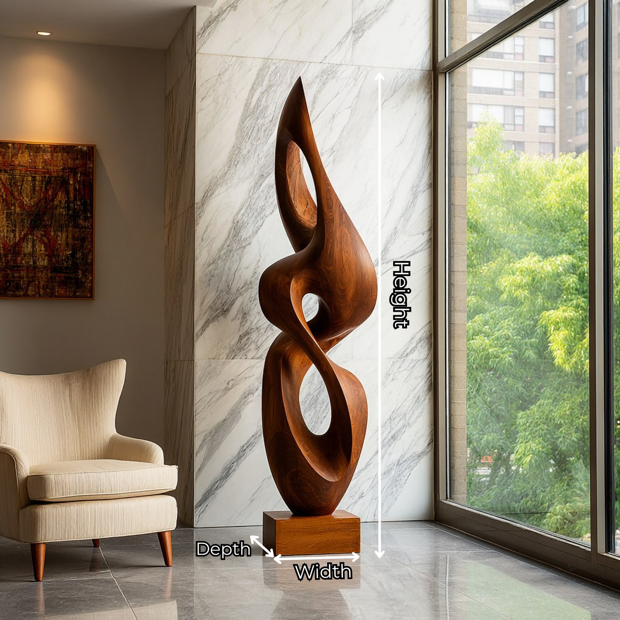 Contemporary Solid Wood Sculpture for Living Room or Entryway
