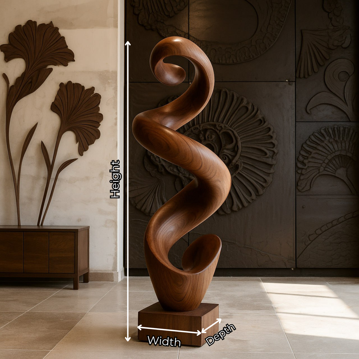 Contemporary Solid Wood Flowing Sculpture for Living Room Display