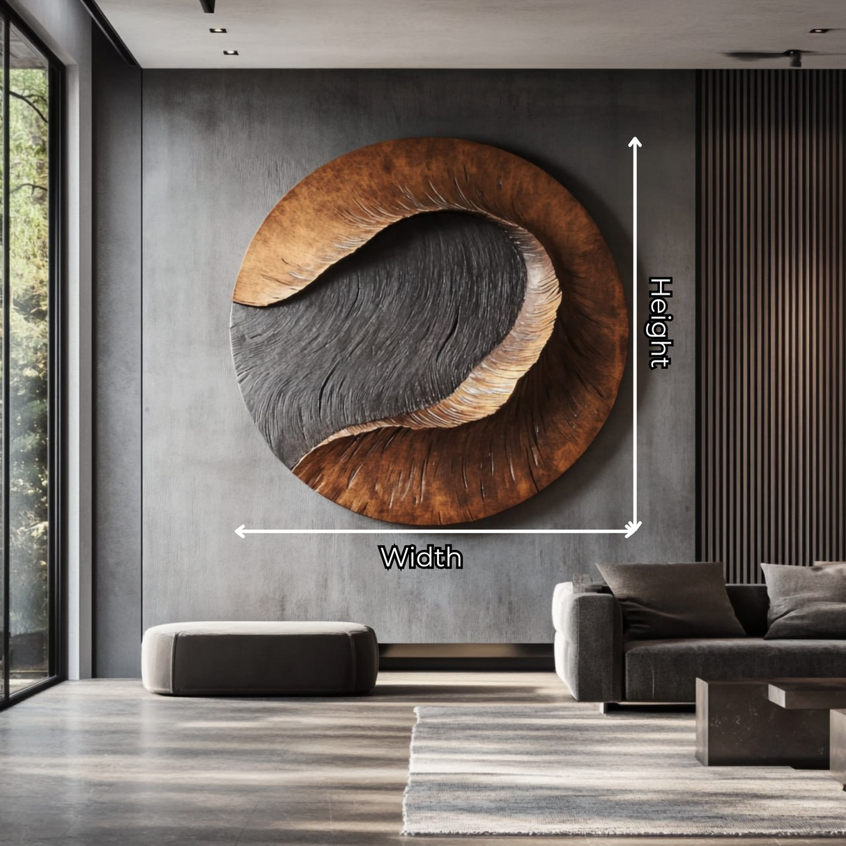 Modern Round Solid Wood Carving Wall Sculpture for Living Room Interiors