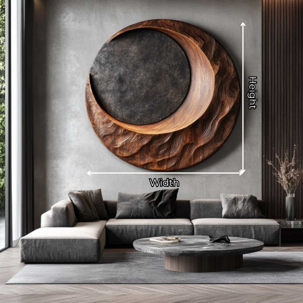 Contemporary Round Solid Wood Art Sculpture for Interior Decor