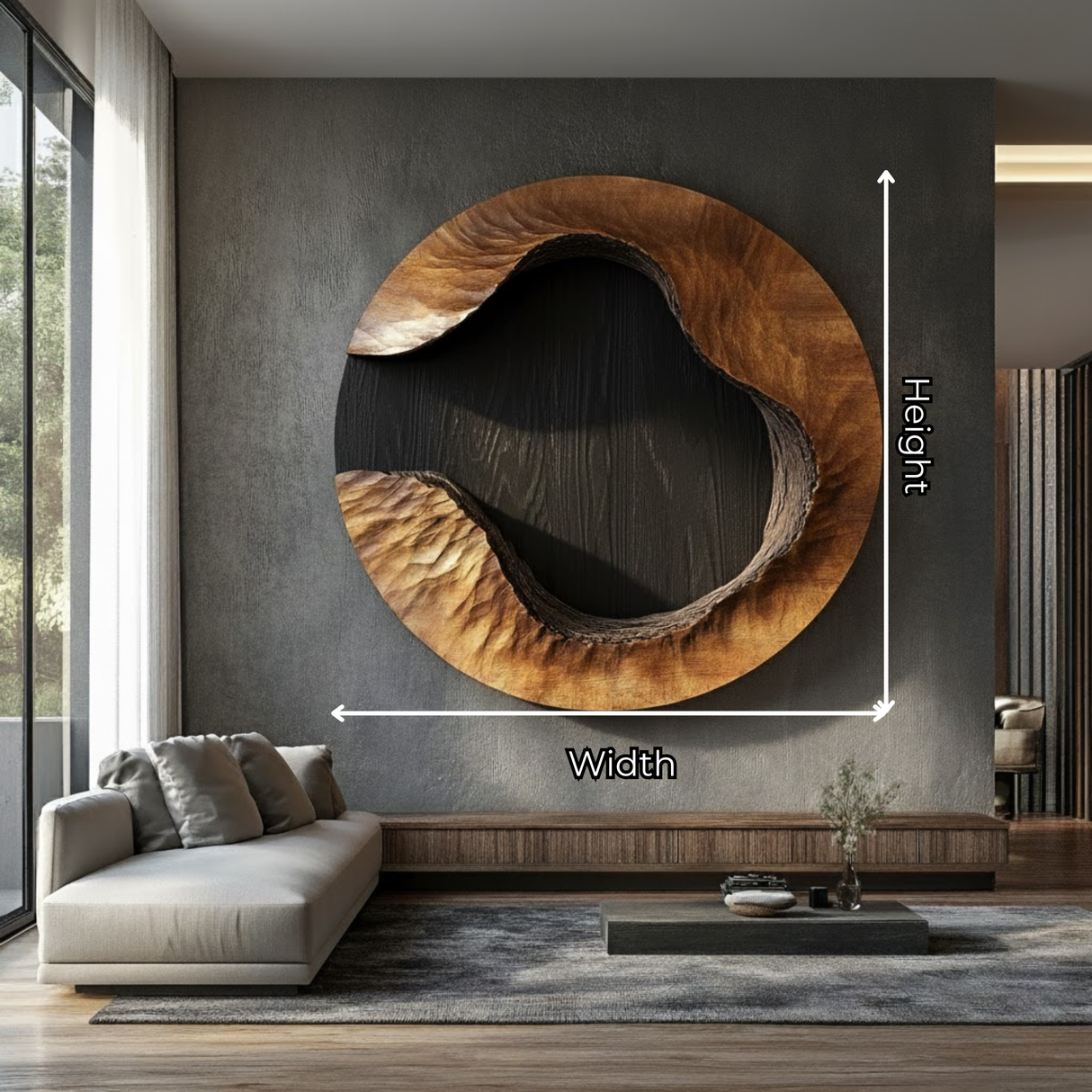 Large Organic Solid Wood Circular Wall Sculpture Modern Living Room Wall Art