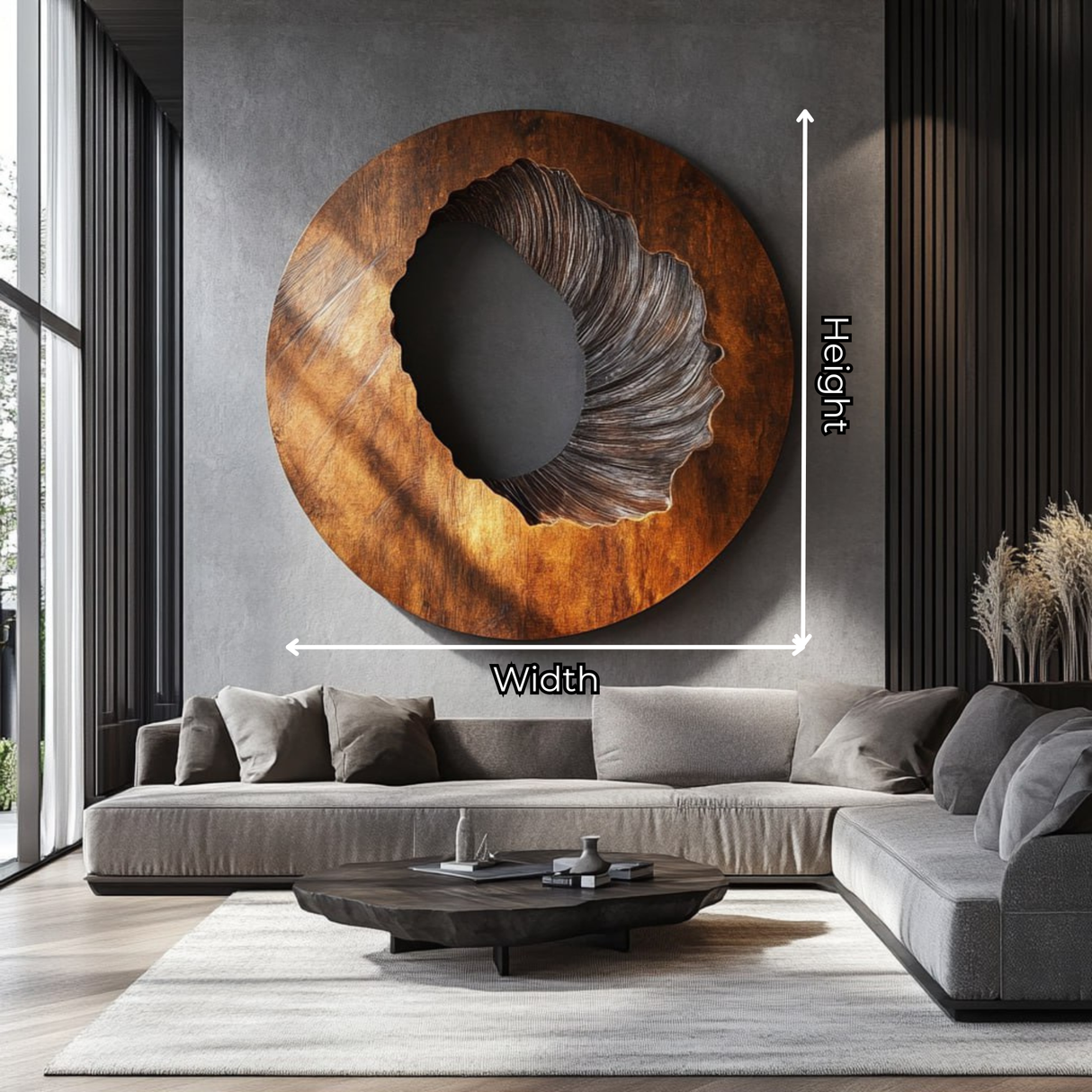Round Textured Solid Wood Wall Sculpture for Living Room