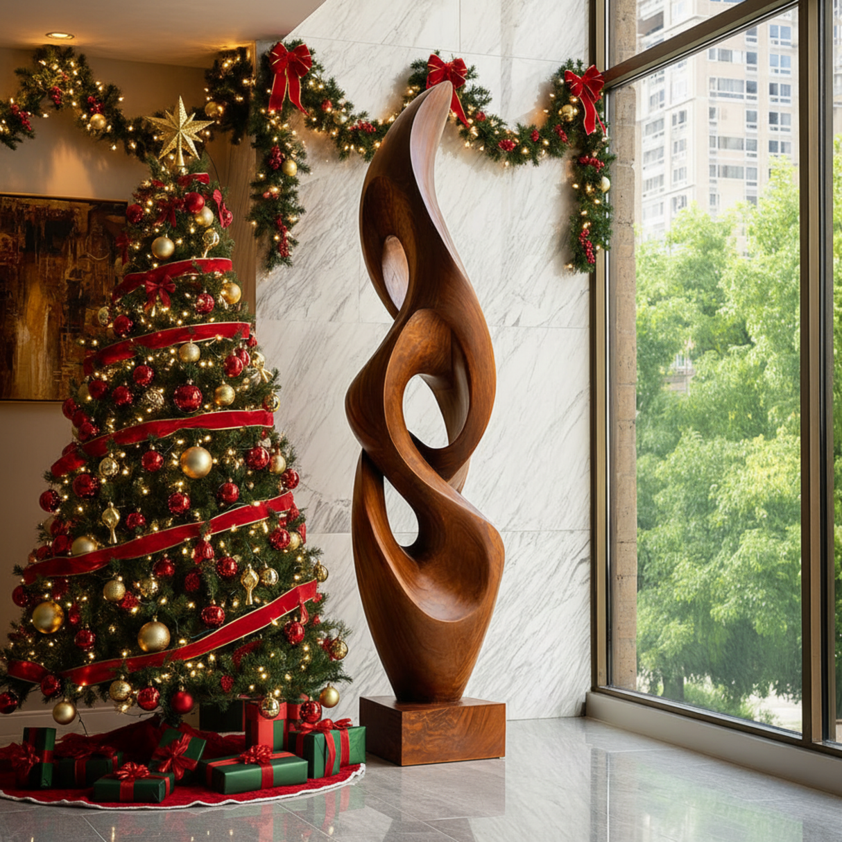 Handcrafted Solid Wood Abstract Sculpture for Luxury Interior and Garden Display