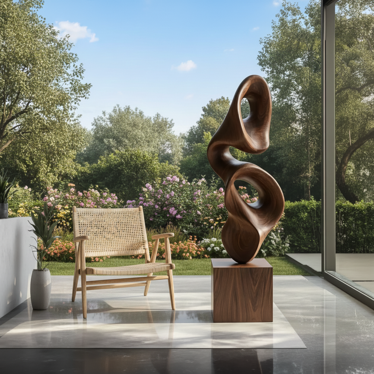 Organic Hand-Carved Solid Wood Loop Sculpture for Modern Interiors