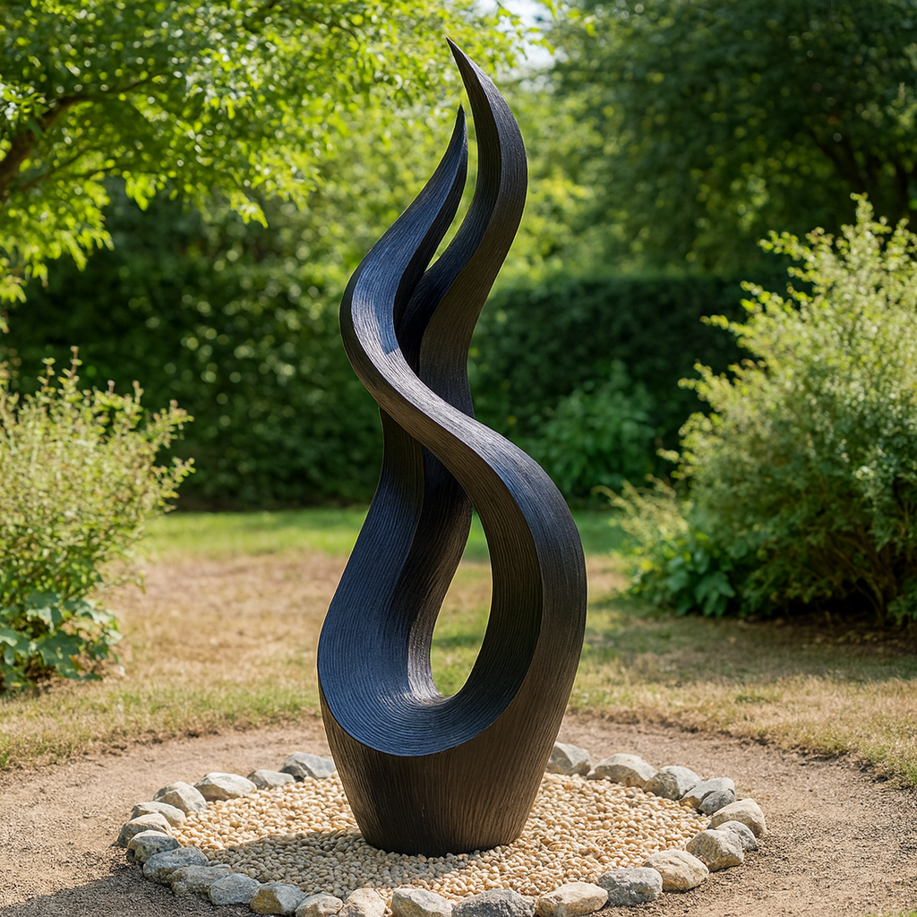 Outdoor Solid Wood Textured Flame Sculpture for Gardens and Modern Landscapes