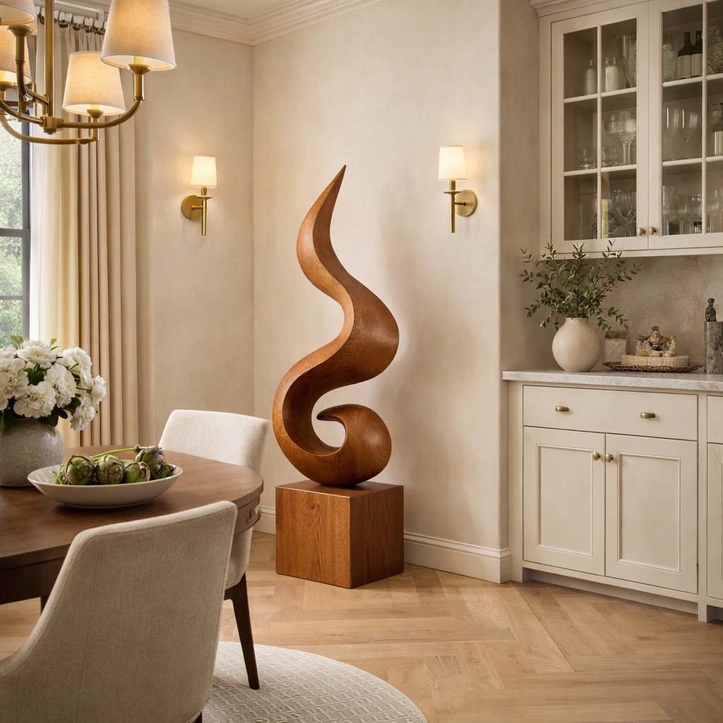 Contemporary Organic Solid Wood Sculpture for Living Room and Interior Decor