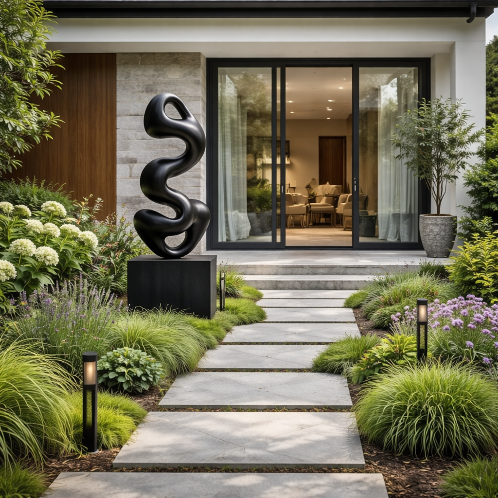 Hand-Carved Abstract Solid Wood Sculpture for Contemporary Interior Design