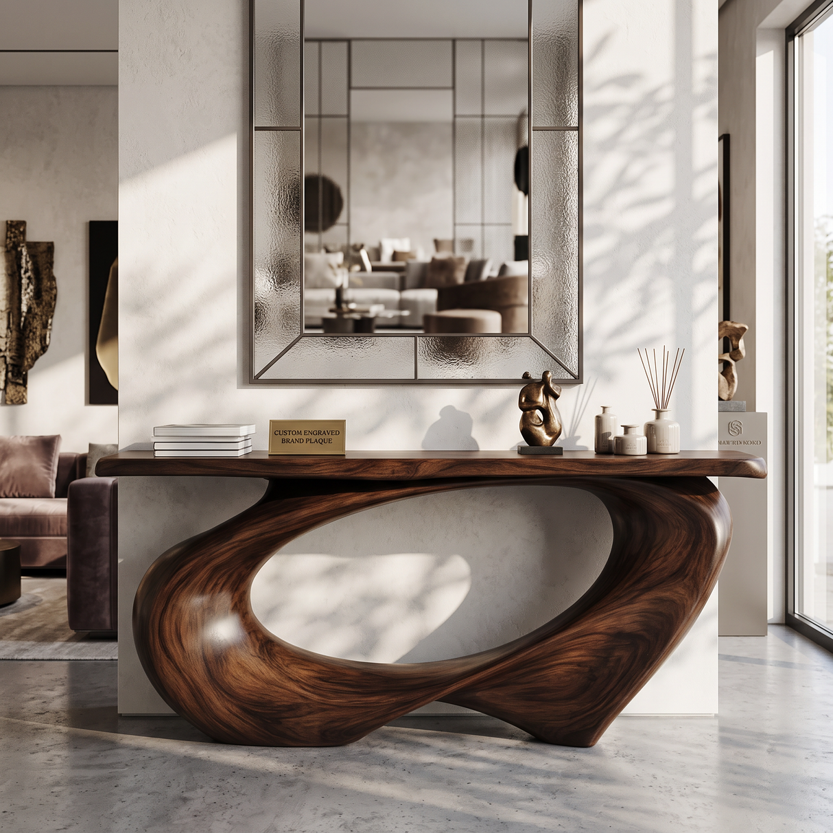 Console Table Solid Wood with Sweeping Oval Loop Base for Entryway Decor