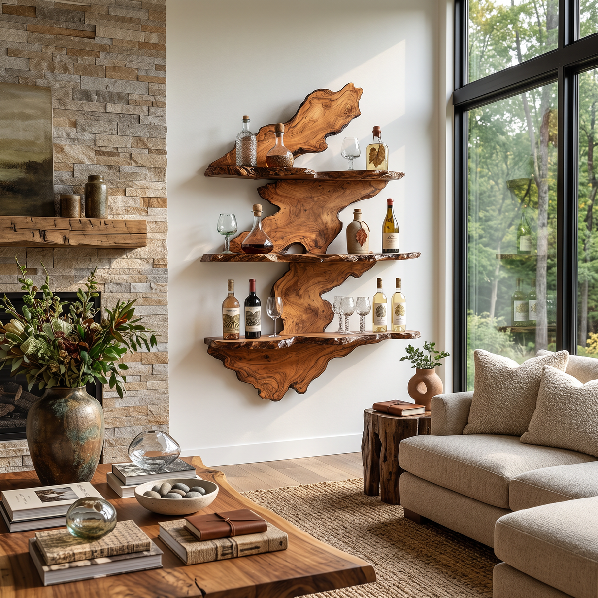 Wall Mounted Wine Rack Solid Wood with Organic Live Edge