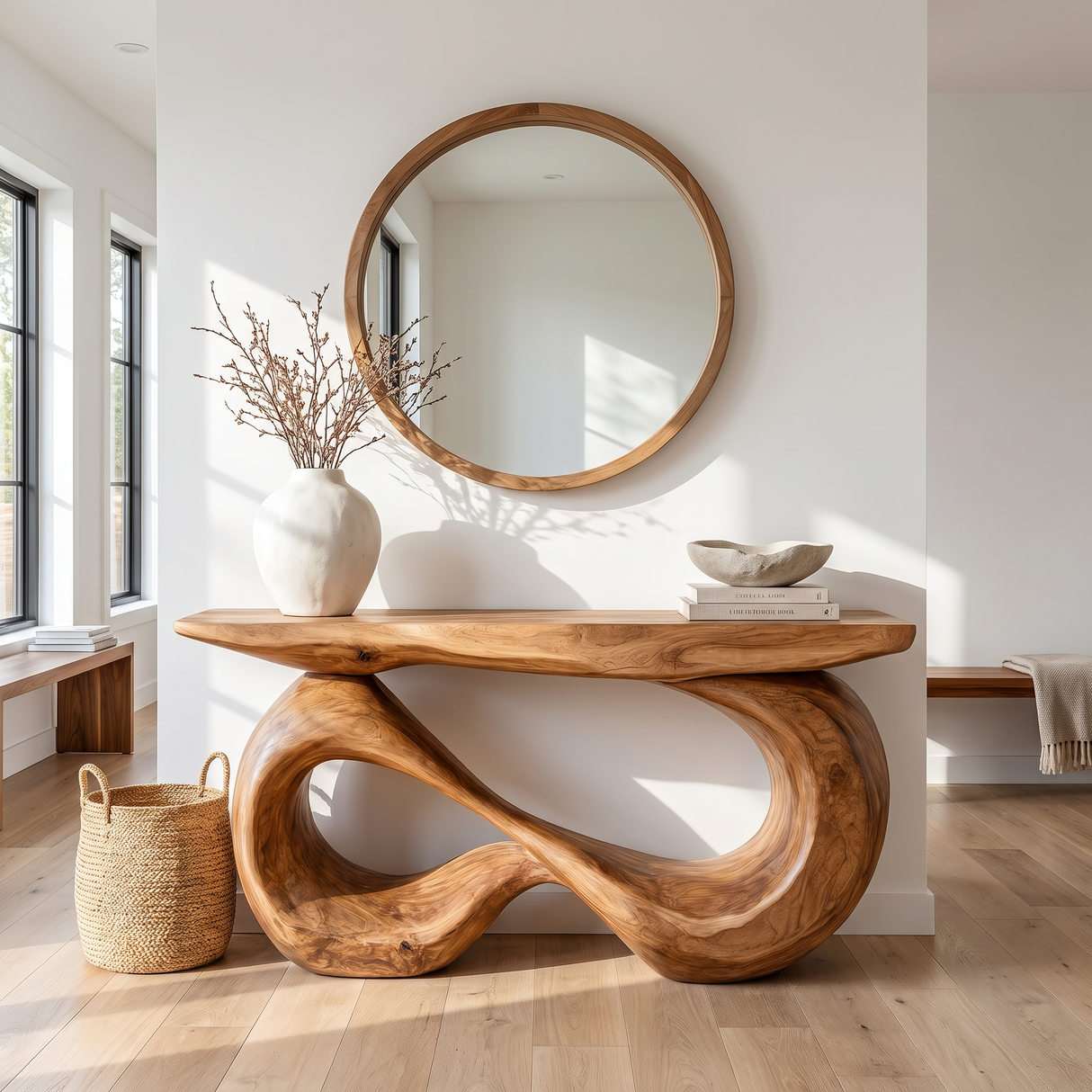Console Table Solid Wood with Double Infinity Loop Base for Entryway Decor