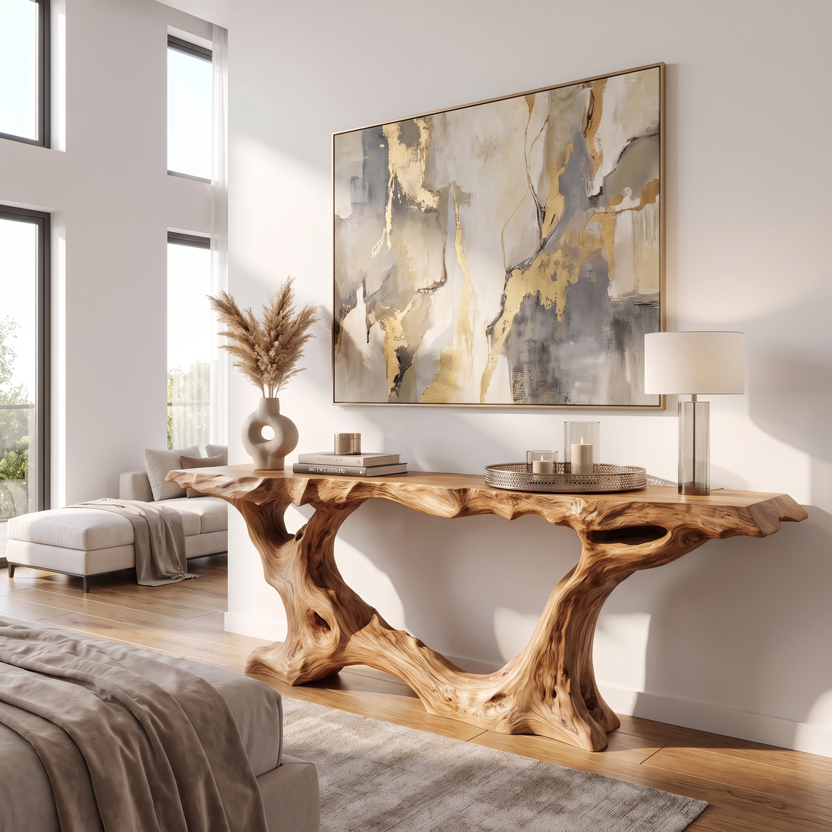 Console Table Solid Wood with Organic Root Base