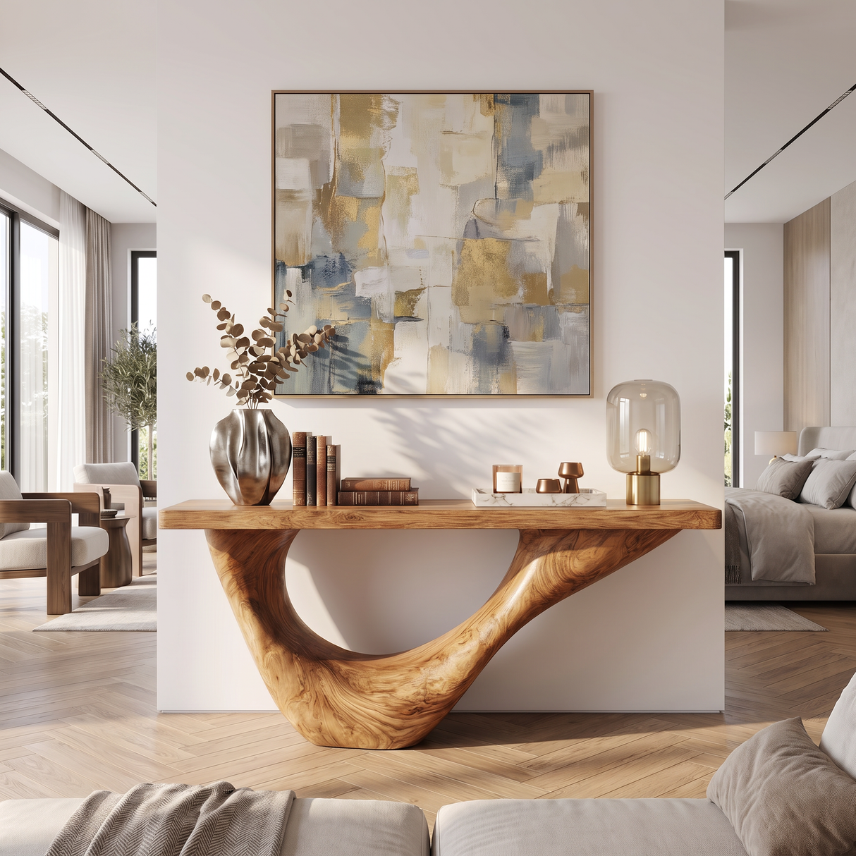 Console Table Solid Wood with Sweeping Open Crescent Base