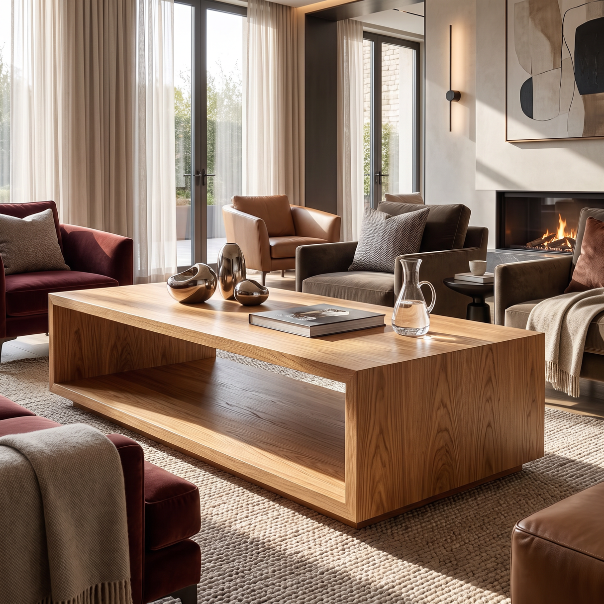Minimalist Solid Wood Coffee Table with Open Shelf Storage