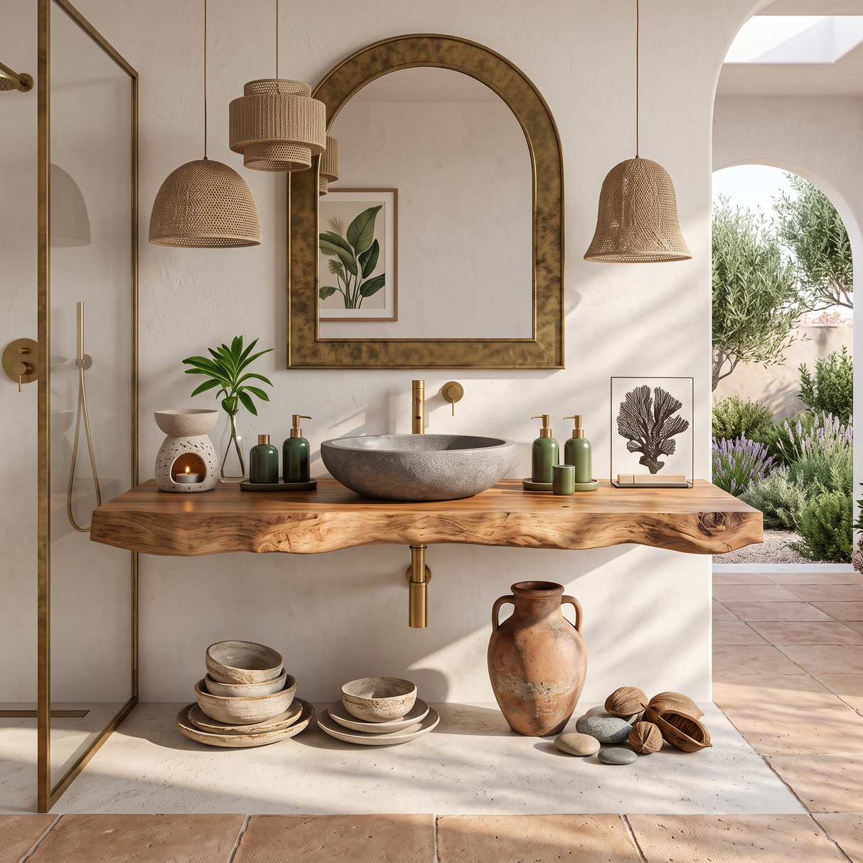 Bathroom Vanity Solid Wood with Floating Live Edge Countertop