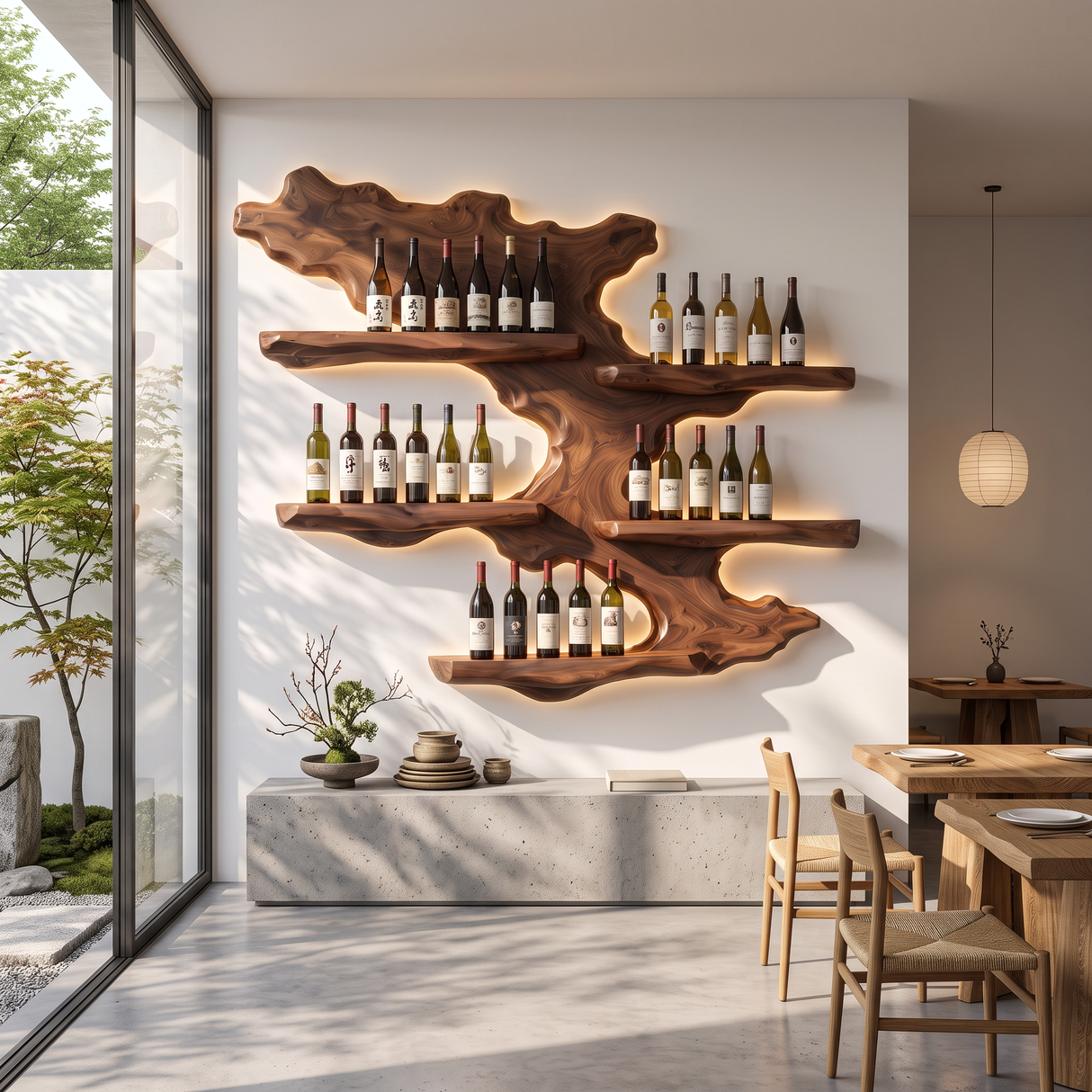 Wall Mounted Wine Rack Solid Wood Layered Branch Shelves
