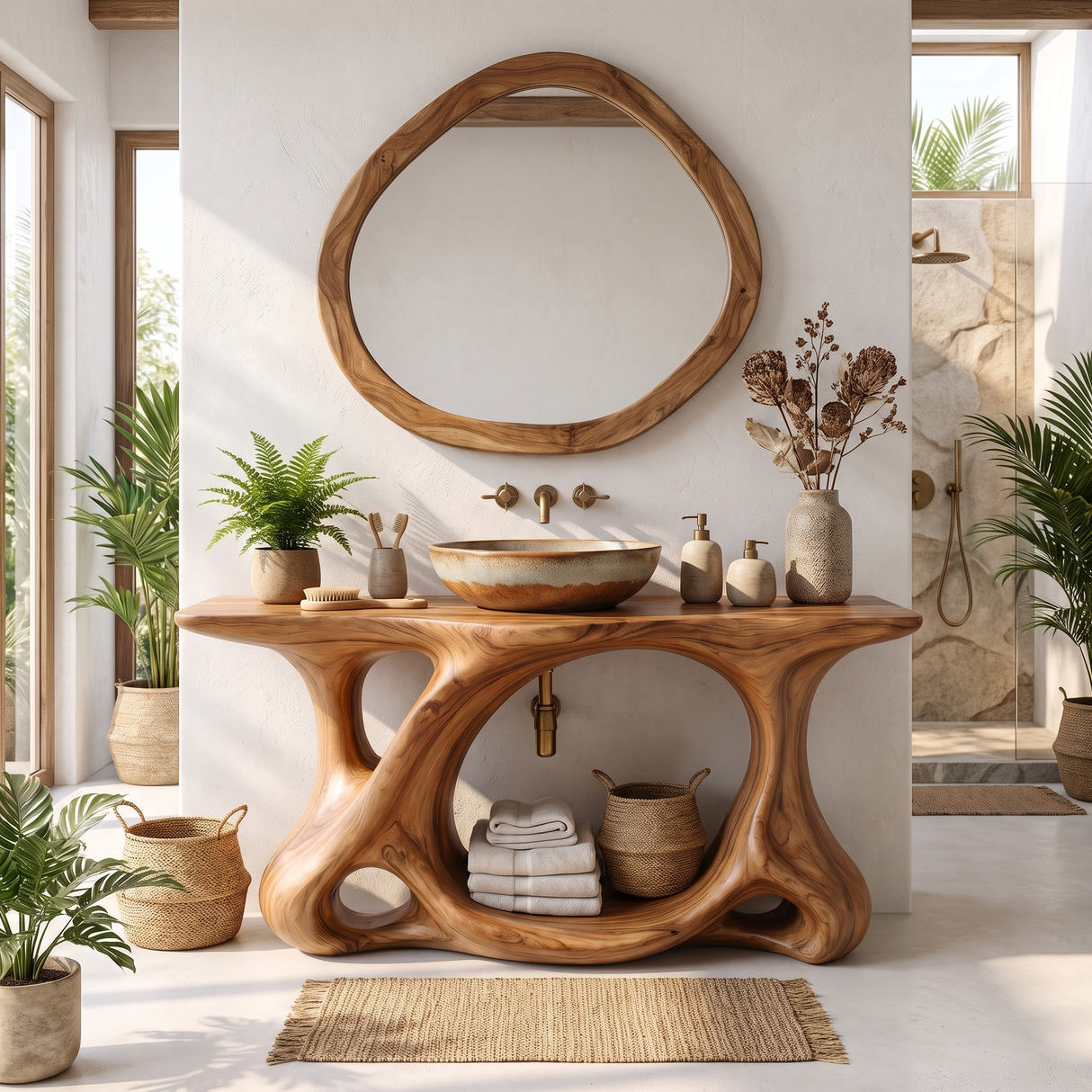 Bathroom Vanity Solid Wood with Sculptural Multi Arch Base