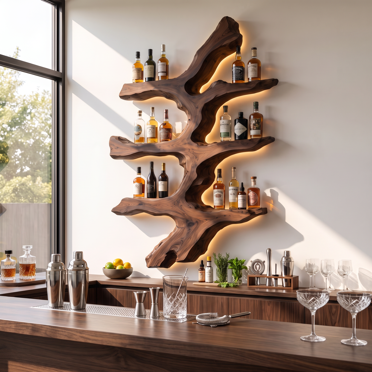 Wall Mounted Wine Rack Solid Wood Tree Branch Shelves