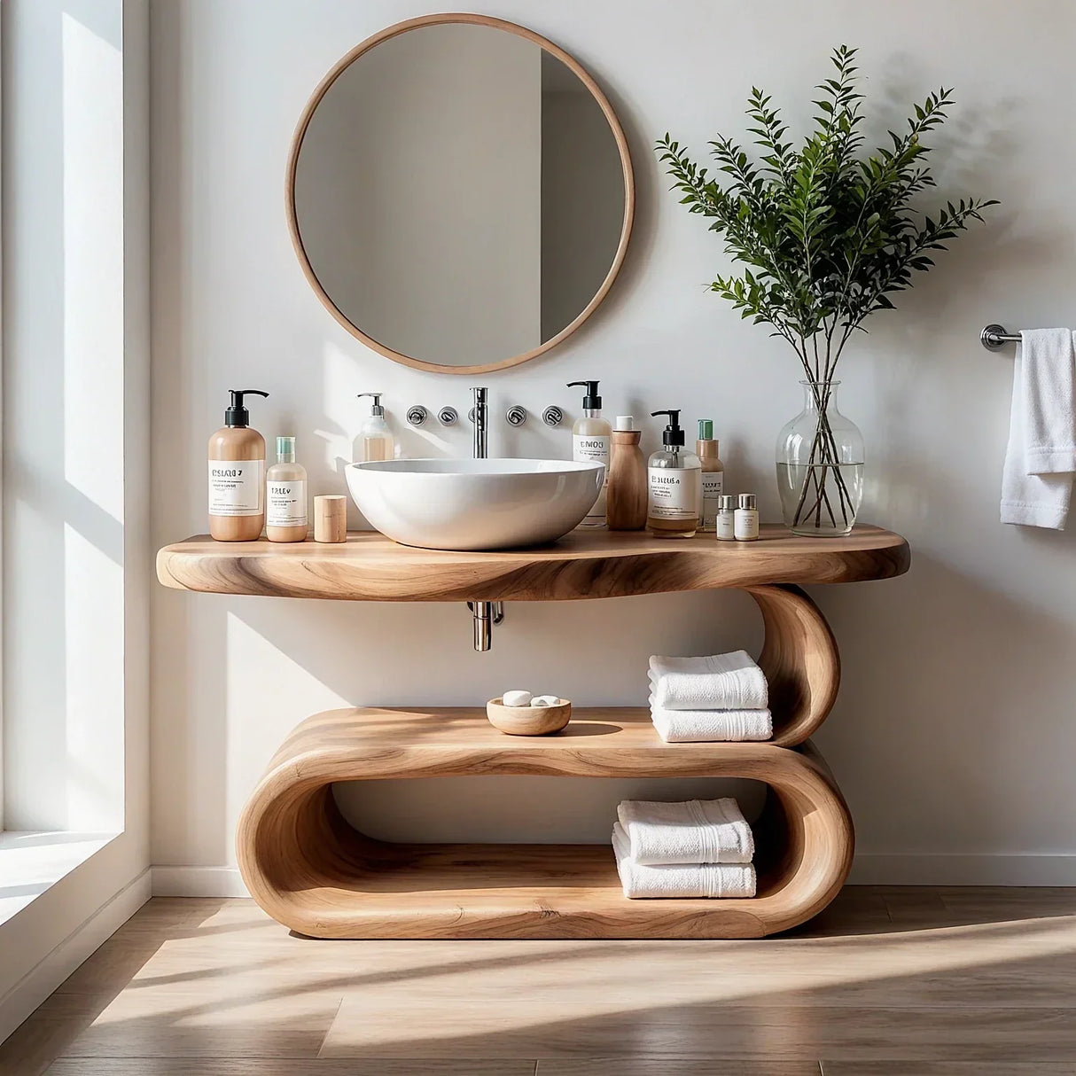 Solid Wood Vanity with Loop Open Shelf for Modern Bathrooms