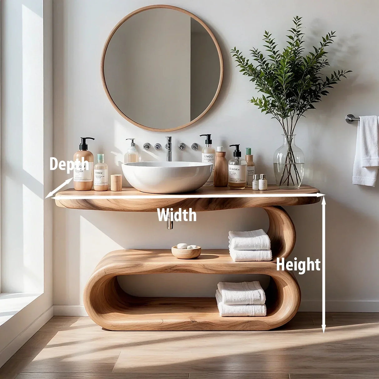 Solid Wood Vanity with Loop Open Shelf for Modern Bathrooms