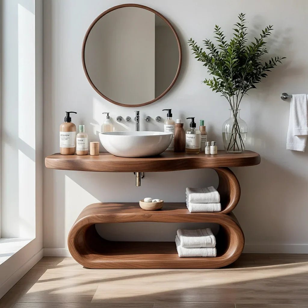Solid Wood Vanity with Loop Open Shelf for Modern Bathrooms