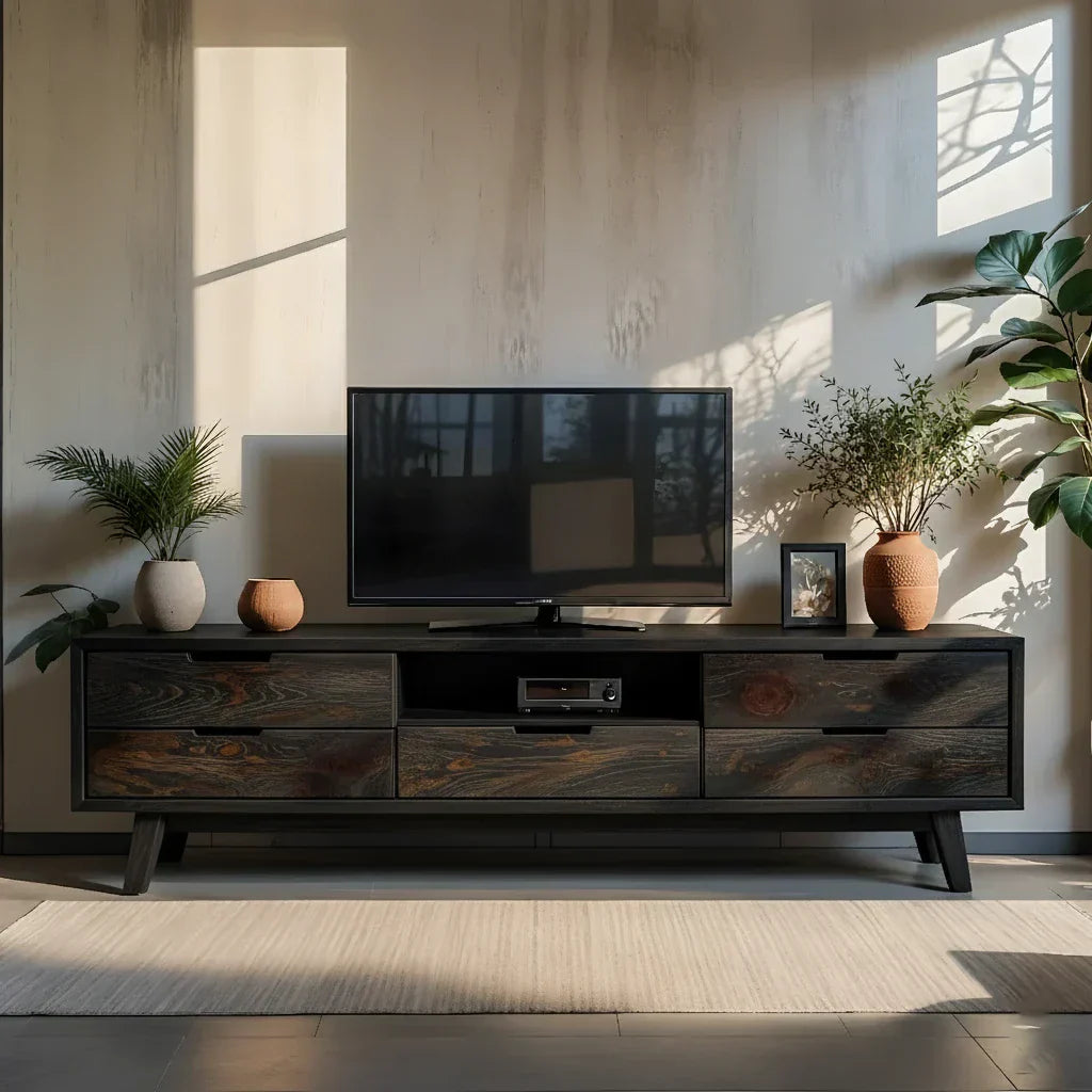 Solid Wood Media Console with Natural Grain for Modern Living Rooms