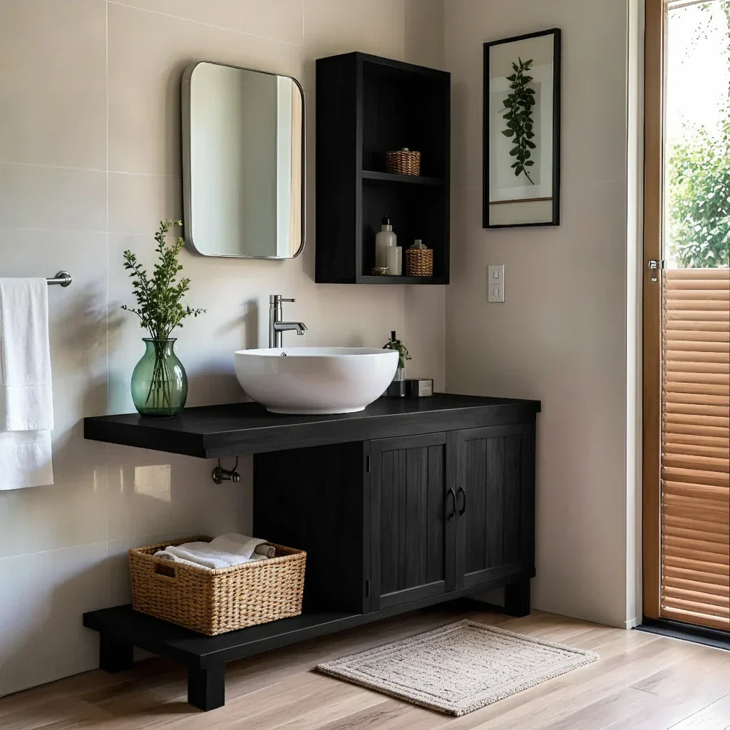 Organic Solid Wood Vanity with Extended Counter for a Calm Bathroom